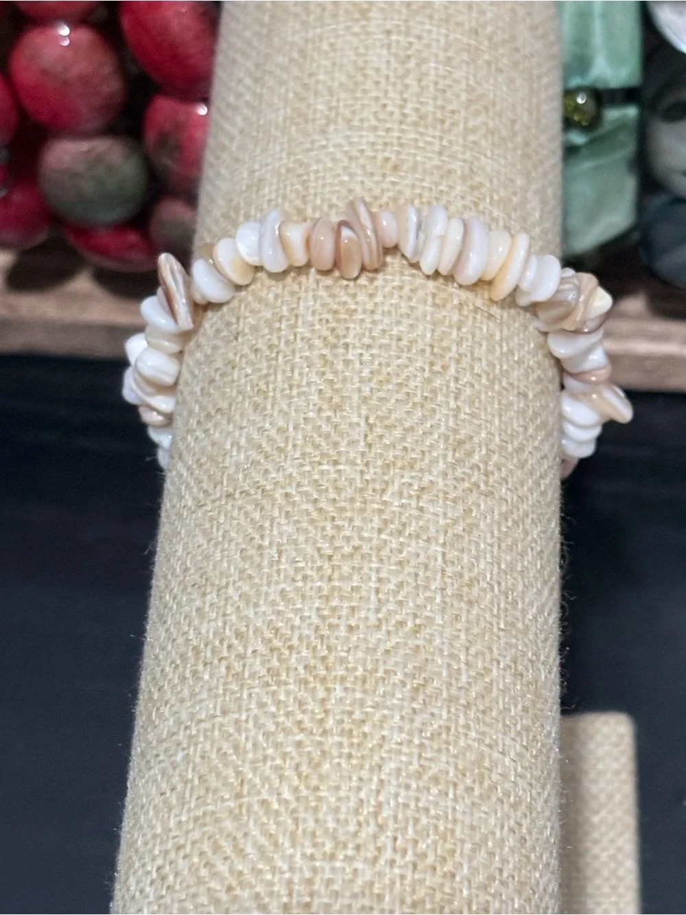 Handcrafted off white shell beaded bracelet